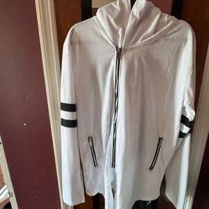 White Zip-Up Hoodie with Black Accents